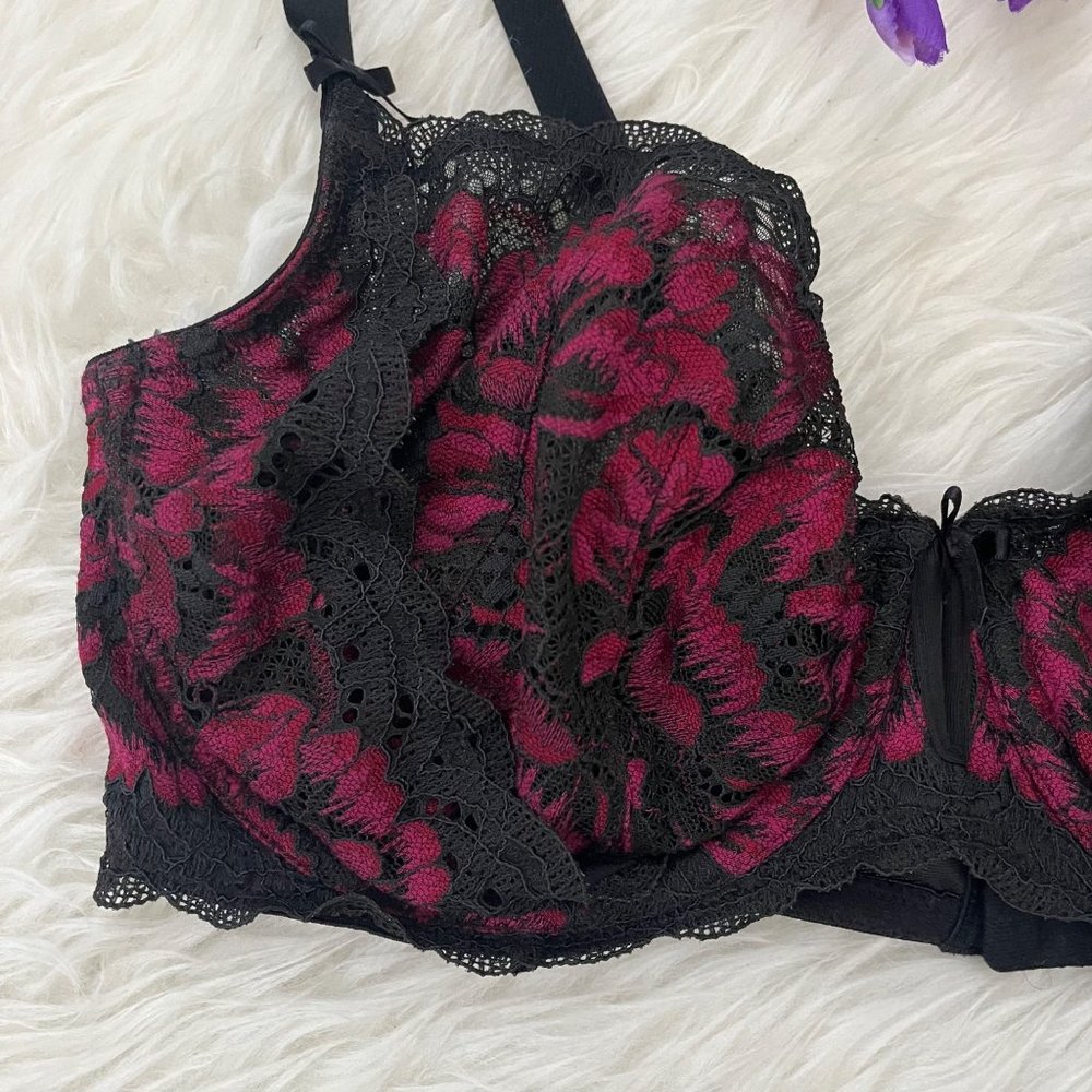 Cacique Bra Plus Size 40 DD Floral Lace Color Black Dark Red Maroon Unlined - Picture 9 of 9